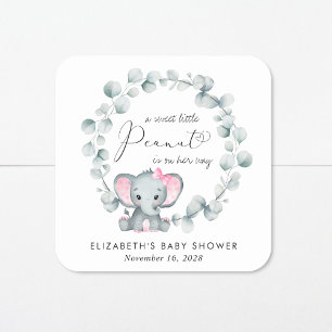Schattigee olifant eucalyptus baby meisje douche vierkante sticker