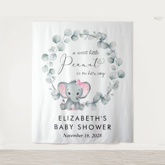 Schattigee olifant eucalyptus baby meisje douche w wandkleed (Voorkant)