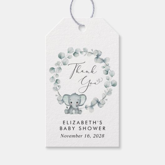 Schattigee olifant eucalyptus Baby shower dank u Cadeaulabel (Voorkant)
