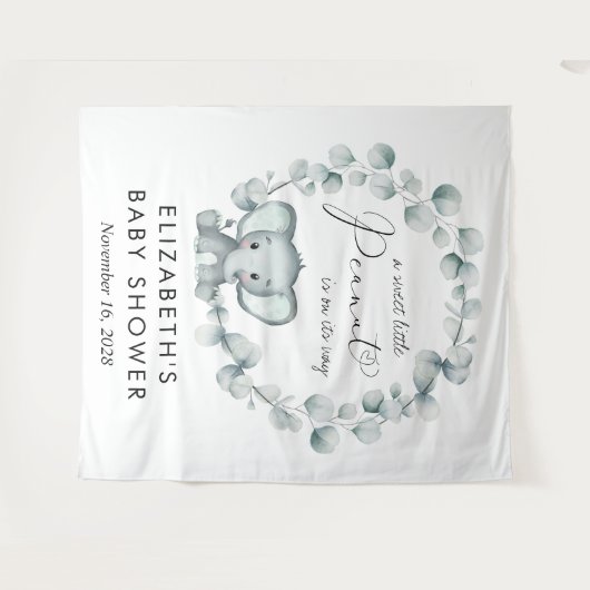 Schattigee olifant eucalyptus Baby shower welkom Wandkleed (Voorkant (horizontaal))