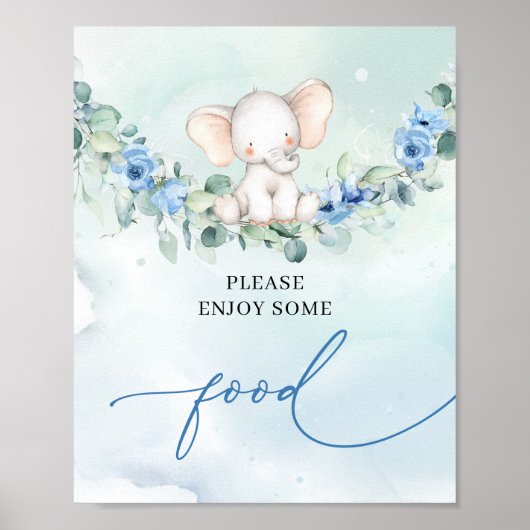 Schattigee olifant eucalyptus krans blauwe bloemen poster (Voorkant)