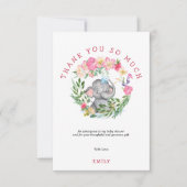 Schattigee Olifant Florals Foliage Roze Baby showe Bedankkaart (Voorkant)