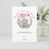 Schattigee Olifant Florals Foliage Roze Baby showe Bedankkaart (Staand voorkant)
