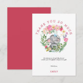 Schattigee Olifant Florals Foliage Roze Baby showe Bedankkaart (Voorkant / Achterkant)