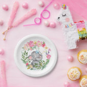 Schattigee Olifant Florals Foliage Roze Baby showe Papieren Bordje (Feest)
