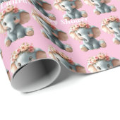 Schattigee olifant  Flower Baby shower Cadeaupapier (Rol Hoek)