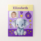 Schattigee olifant foto naam paarse geel kinder legpuzzel (Verticaal)