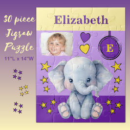 Schattigee olifant foto naam paarse geel kinder legpuzzel