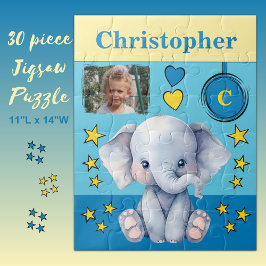 Schattigee olifant fotonaam blauw geel kinder legpuzzel