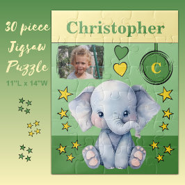Schattigee olifant fotonaam groen geel kinder legpuzzel