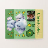 Schattigee olifant fotonaam groen geel kinder legpuzzel (Horizontaal)