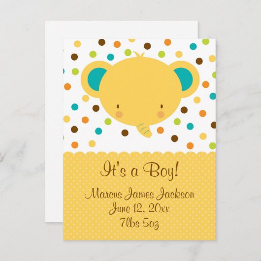 Schattigee Olifant Geboorte Aankondiging Het is ee (Voorkant / Achterkant)