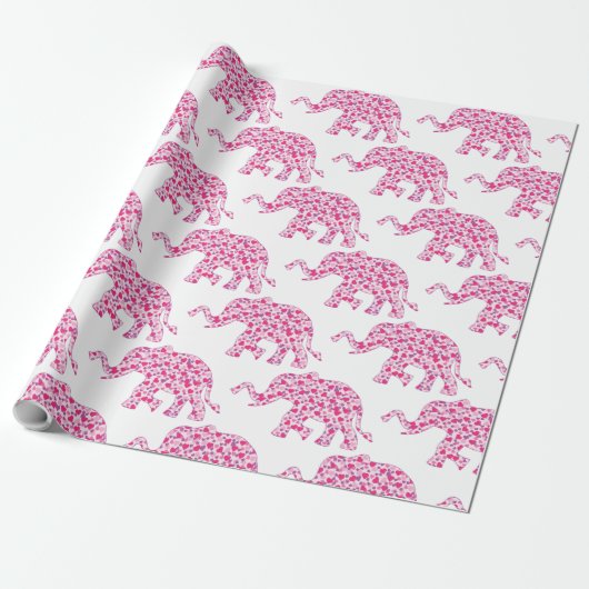 Schattigee Olifant gemaakt van Little Pink Hearts Cadeaupapier (Uitgerold)