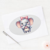 Schattigee olifant geven hart - ovale sticker (Envelop)