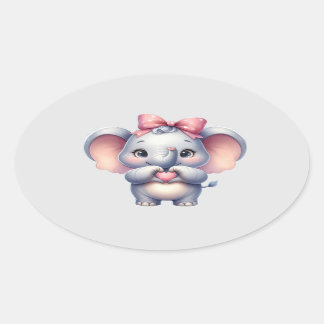Schattigee olifant geven hart - ovale sticker