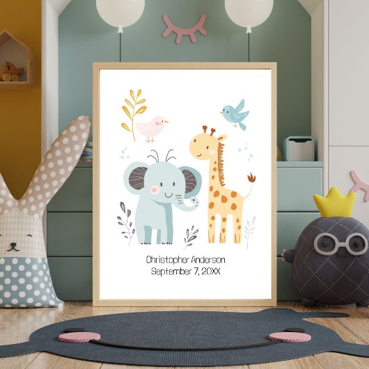 Schattigee olifant Giraffe vogels gepersonaliseerd Poster