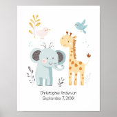 Schattigee olifant Giraffe vogels gepersonaliseerd Poster (Voorkant)