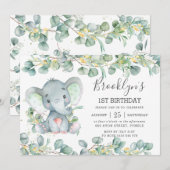 Schattigee olifant groen eucalyptus verjaardag kaart (Voorkant / Achterkant)