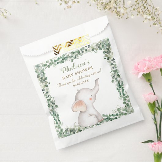 Schattigee olifant groen genderneutraal Baby showe Bedankzakje (Gezegeld)
