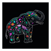Schattigee olifant groet met kleurrijke bloemen li perfect poster (Voorkant)