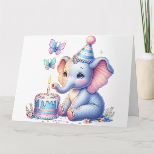 Schattigee Olifant Happy Birthday Kaart (Voorkant)