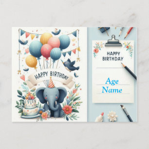 Schattigee olifant Happy Birthday Kaart - Ballonne