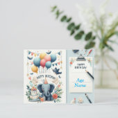 Schattigee olifant Happy Birthday Kaart - Ballonne (Staand voorkant)