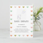 Schattigee Olifant Hearts Mood Baby shower Uitnodi Kaart (Staand voorkant)