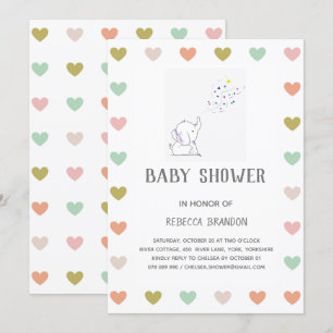 Schattigee Olifant Hearts Mood Baby shower Uitnodi Kaart
