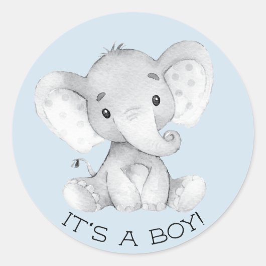 Schattigee Olifant Het is een Boy Favor Sticker (Voorkant)