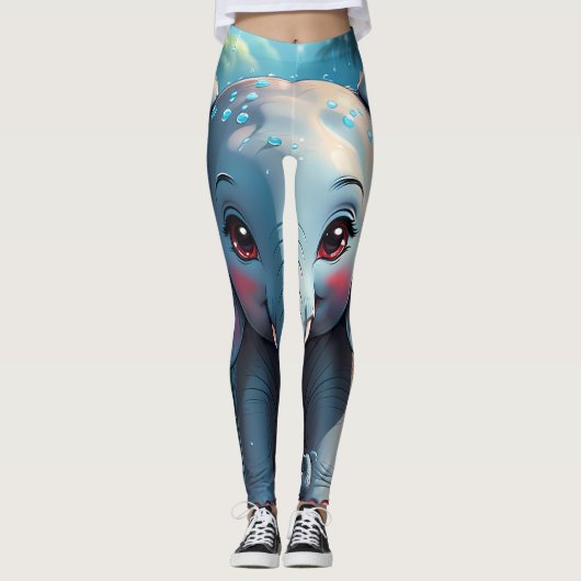 Schattigee olifant in de regen leggings (Voorkant)