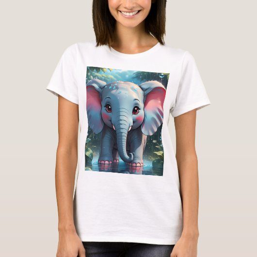 Schattigee olifant in de regen t-shirt (Voorkant)