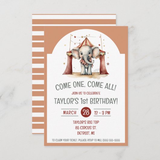 Schattigee olifant in een circustent verjaardagsfe kaart (Voorkant / Achterkant)