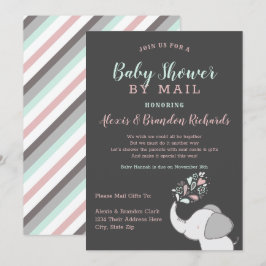 Schattigee olifant in roze en munt Baby shower per Kaart