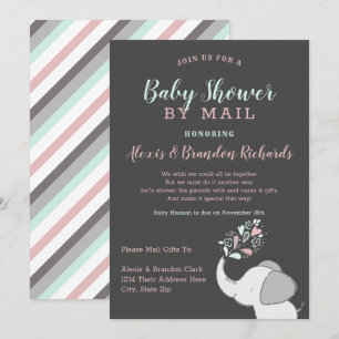 Schattigee olifant in roze en munt Baby shower per Kaart