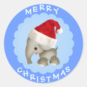 Schattigee Olifant in Santa Hat Blauwe Kerst stick Ronde Sticker