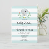 Schattigee olifant jongen baby shower uitnodiging (Staand voorkant)
