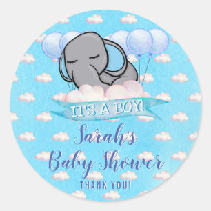 Schattigee Olifant Jongen Blauw Baby shower Waterv Ronde Sticker