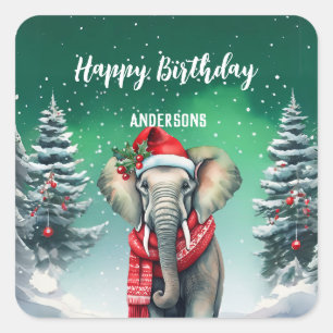 Schattigee olifant kerstboom verjaardagsfeestje vo vierkante sticker