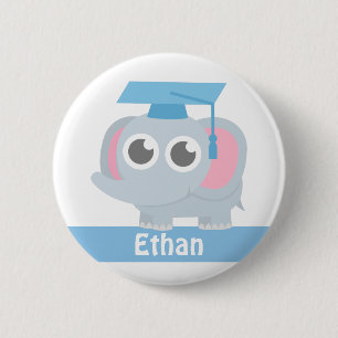 Schattigee Olifant Kinder School Afstuderen Naam B Ronde Button 5,7 Cm