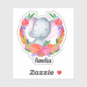 Schattigee olifant kleurrijke bloemen gepersonalis sticker (Vel)
