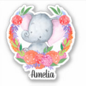 Schattigee olifant kleurrijke bloemen gepersonalis sticker (Voorkant)