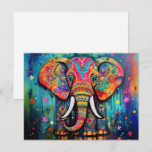 Schattigee olifant kleurrijke funky gemengde media briefkaart (Voorkant / Achterkant)