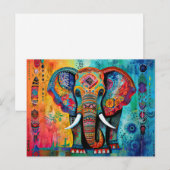 Schattigee olifant kleurrijke funky gemengde media briefkaart (Voorkant / Achterkant)