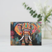 Schattigee olifant kleurrijke funky gemengde media briefkaart (Staand voorkant)