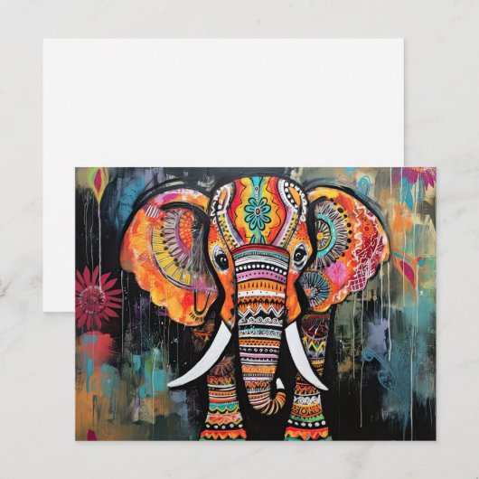 Schattigee olifant kleurrijke funky gemengde media briefkaart (Voorkant / Achterkant)