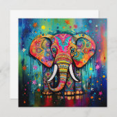 Schattigee olifant kleurrijke funky gemengde media kaart (Voorkant / Achterkant)