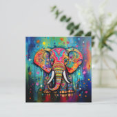 Schattigee olifant kleurrijke funky gemengde media kaart (Staand voorkant)