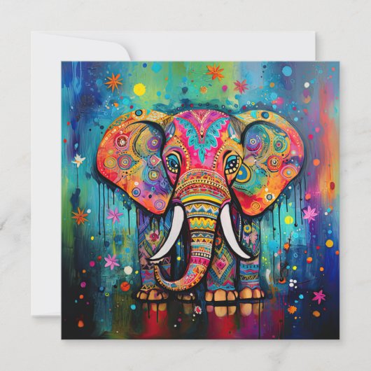 Schattigee olifant kleurrijke funky gemengde media kaart (Voorkant)