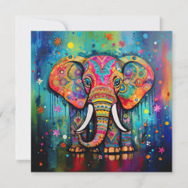 Schattigee olifant kleurrijke funky gemengde media kaart